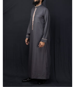 Dark Grey Embroidery Thobe